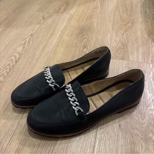 Kelly & Katie Black Loafers with Silver Chain